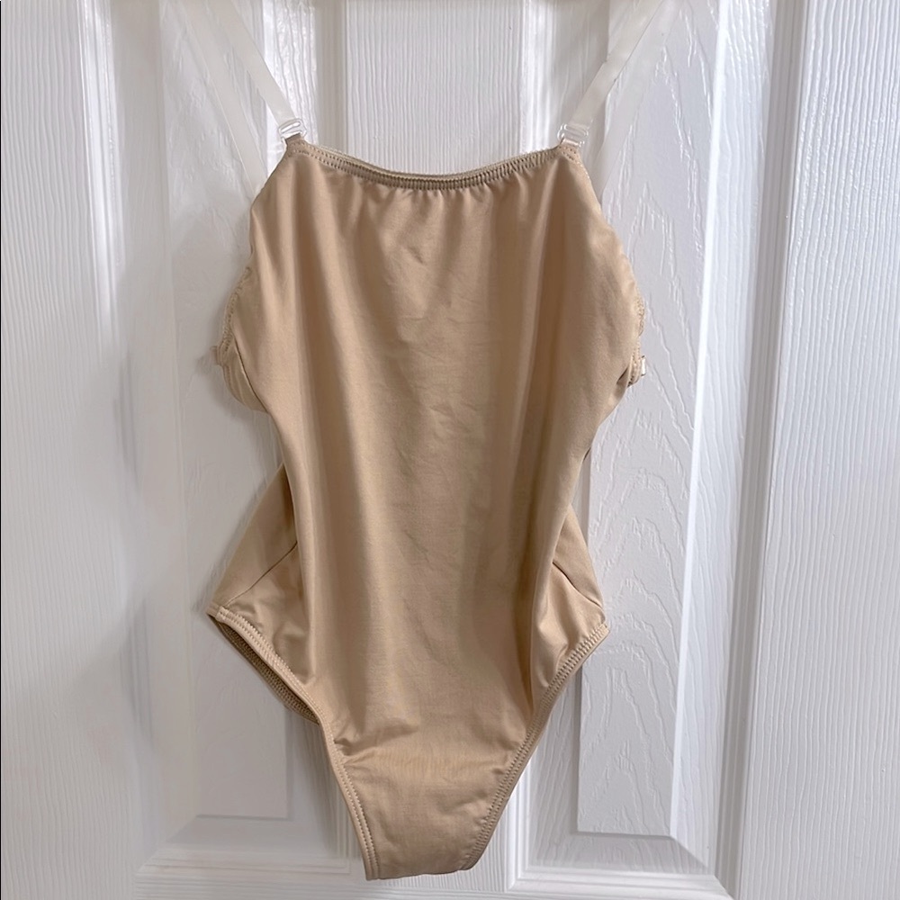 Beige Leotard with Clear Straps